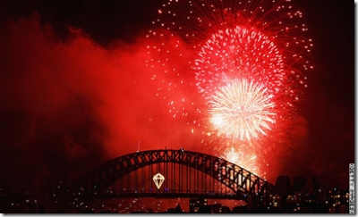 Fireworks display over Sydney Harbor Bridge (photo taken from CNN)